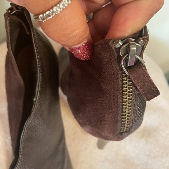 Halogen Ankle Style Brown Suede Booties Size 8M Women's Zip IN Back Thin Heel - Picture 3 of 12